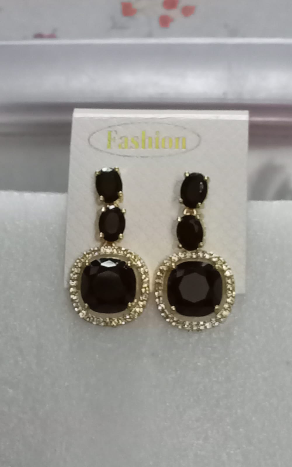 Black Crystal Gemstone Halo Earrings